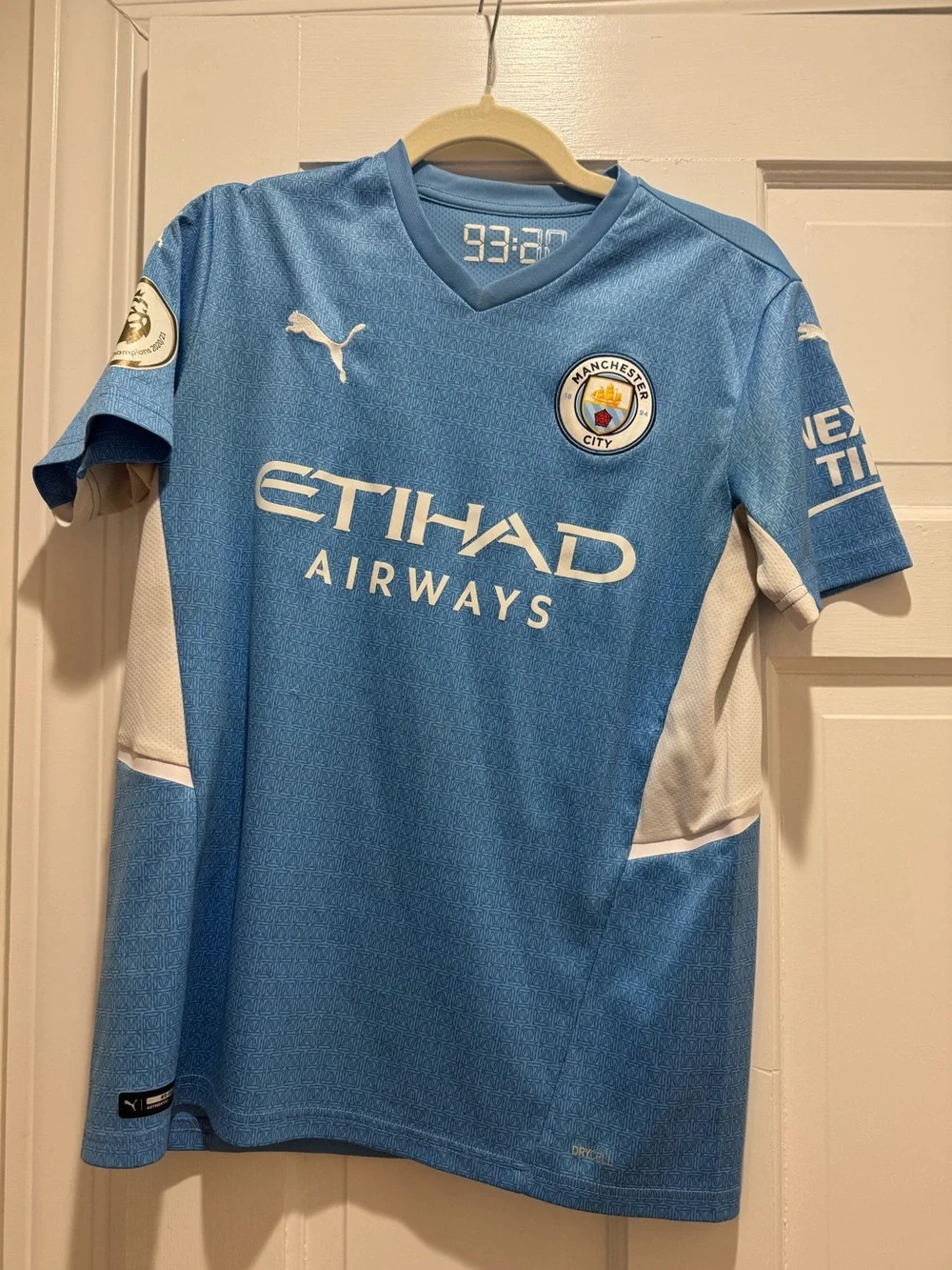 Kevin De Bruyne Puma Kids Manchester City Sky Blue and White Soccer Jersey